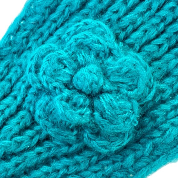 Turquoise Knit Flower Headband - Picture 1 of 4